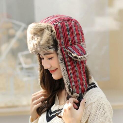 Fashion Colorful Winter Hat For Women Men Bomber Hat Earflap Rainbow Snow Cap Warm Faux Fur Russian Hat