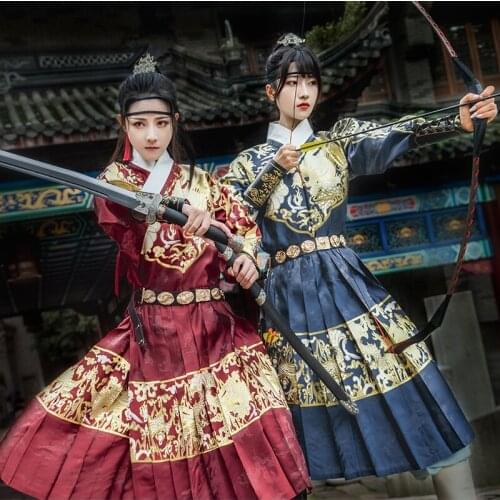 Men Hanfu Clothing Chinese Traditional Ancient Ming Dynasty Long Robe Red/Blue Flying Fish Clothes Female Handsome Hanfu DQL5461