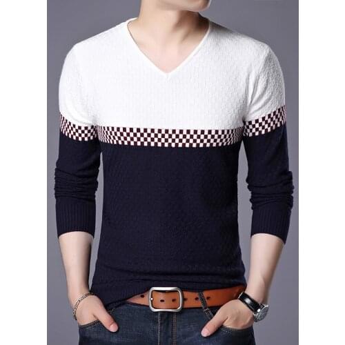 Free shipping high quality mens autumn plaid sweater long sleeve v-neck male slim fit sweater youth man striped sweater pullover