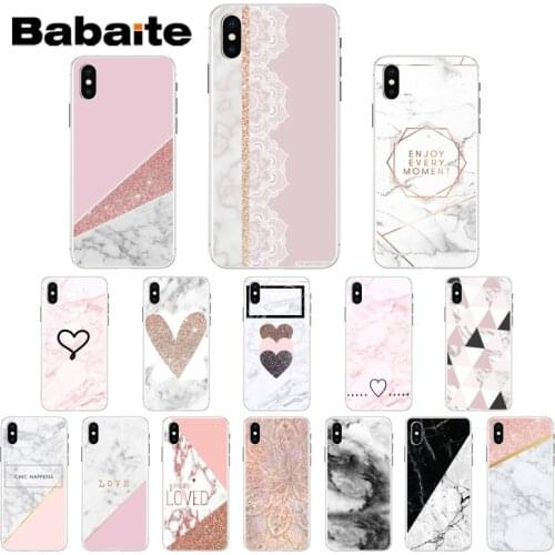 Babaite Gold Pink rose Glitter marble Transparent silicone Soft TPU Phone Case for iPhone X XS MAX 6 6S 7 7plus 8 8Plus 5 5S XR