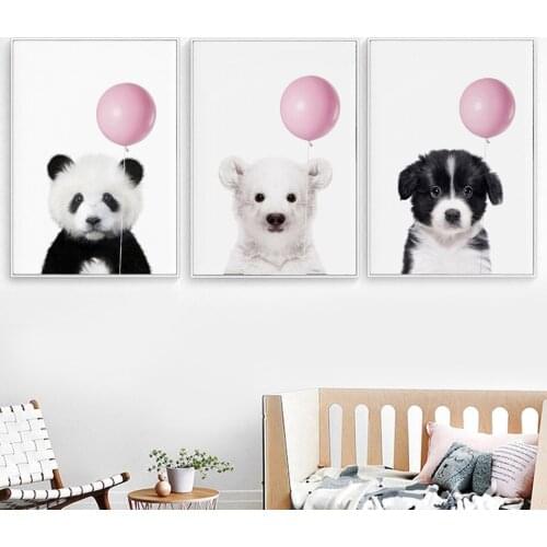 Baby Nursery Wall Art Cute Cartoon Animal Pictures Bubblegum Giraffe Panda Posters Zebra Canvas Painting For Kid Bedroom Decor