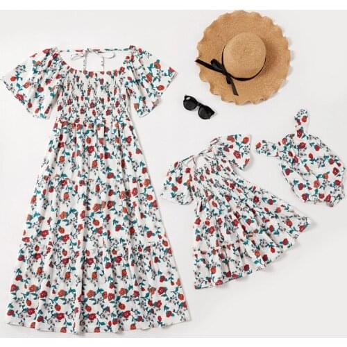 Baby Clothes 2021 New Parent-Child Wear Women Flower Print Dress Family Matching Clothes 0-8 Years Dresses For Girls Family Look