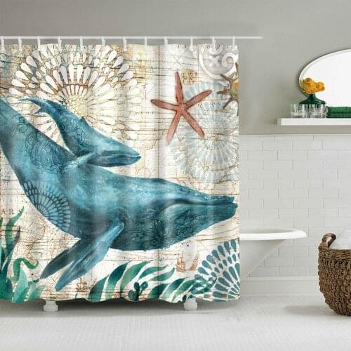 Ocean Shower Curtain Sea Coral Dolphin Mother and Child Bath Accessories with Hooks Waterproof Polyester Fabric Bathroom Decor