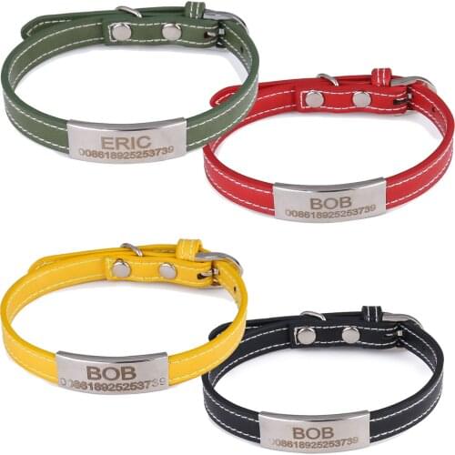 Dog Cat Collar Personalized Tag Collar Adjustable Engrave Name Phone Number Puppy Chihuahua Bulldog Small Dog Collar PU Leather