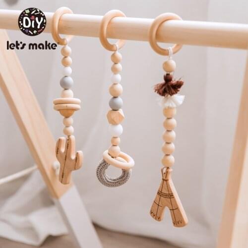 Lets Make 3pc/set Wooden Stroller Pendant Baby Bed Hanging Rattles Toys Infant Baby Comfort Toys Stroller Accessories