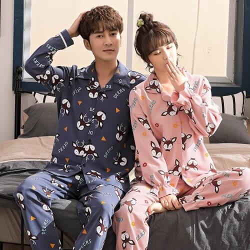 New Female Cartoon Lovers Pajamas Cotton Spring And Autumn Mans Or Females Full Sleeve Household Winter Pajamas Set