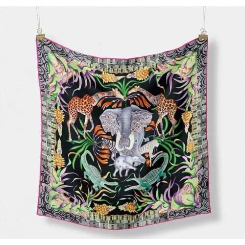 53*53cm High Quality Twill Square Scarf Women Ins Hot Sale Zoo Print Foulard Hijab Bandana Lady Neckerchief Hairband Accessories