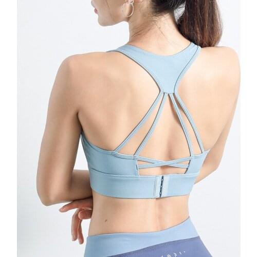 Sexy Crisscross Fitness Yoga Bra Top Women Removable Pads Workout Running Bra Solid Mid Support Dance Sport Brassiere