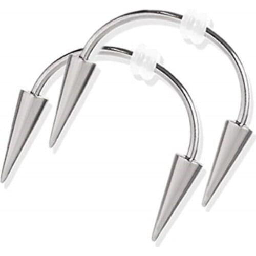 Y1UE 2Pcs 16g Spike Lips Labret Hoop Rings Vampire Teeth Surgical-Steel Spiked Studs Silver Tragus Helix Body Piecing Jewelry