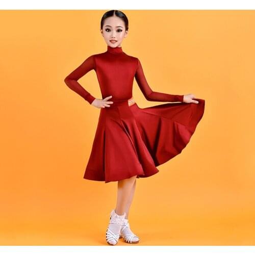 Mesh Latin Dancing Dress For Girls Red Latina Competition Clothes Stage Costume Salsa Dance Wear Sumba Dance Outfits JL1910