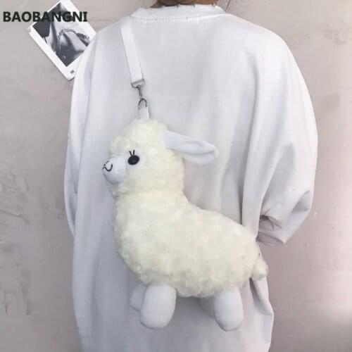 Cute Winter Shoulder Bags For Women Plush Alpaca Chain Crossbody Bag Handbags Cartoon Animal Purse Cusual Fur White Lamb Sheep