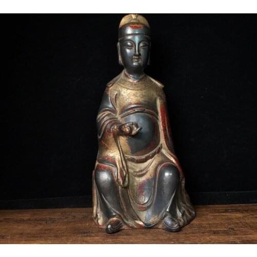 12"Tibet Buddhism Temple Old purple Bronze Cinnabars The fourth year of the Northern Wei Dynasty Zhengguang Statues Enshrine