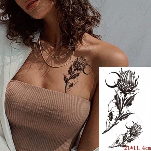 Geometry Rose Flower Temporary Tattoos for Women Girls Black Butterfly Bird Tattoo Sticker Fake Peony Geometric Body Art Tattos