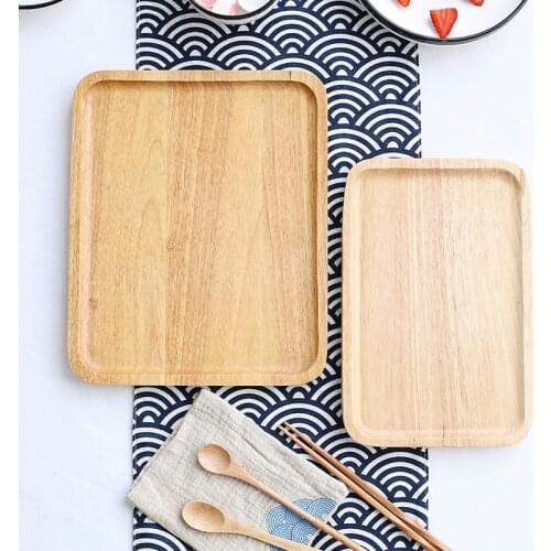 Japanese-style solid wood tea tray, household tray, rubber wood, cup tray holder, rectangular breakfast bread tray, water cup tr