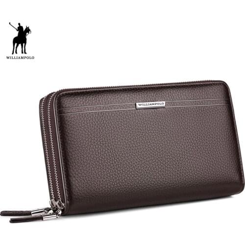 Leather Vintage Solid Clutch Bag Phone Cases Brand Mens Wallet Double Zipper Genuine Leather Bag P163