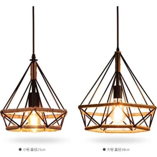 Vintage diamond hemp rope American country 3 head bar restaurant dining room attic corridor iron pendant light