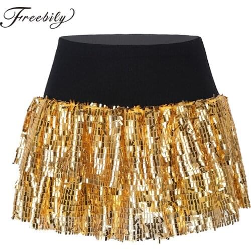 Women Shiny Sequins Glitter gymnastic exercise Ballet Tutu Skirt with Built-in Shorts Stage Performance Sexy Jazz Dance Costumes