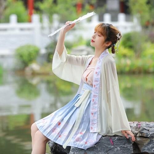 3pcs/Set Women Chinese Traditional Dress Song Dynasty Cothing Modern Improved Hanfu Suit Flower Embroidery Short Outfit Female