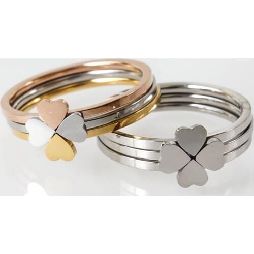 3 in 1 Multilayer Unique Heart Rings Stainless Steel Fashion Finger Knuckle Ring for Women Girls Lucky Flower Combination Jewelr