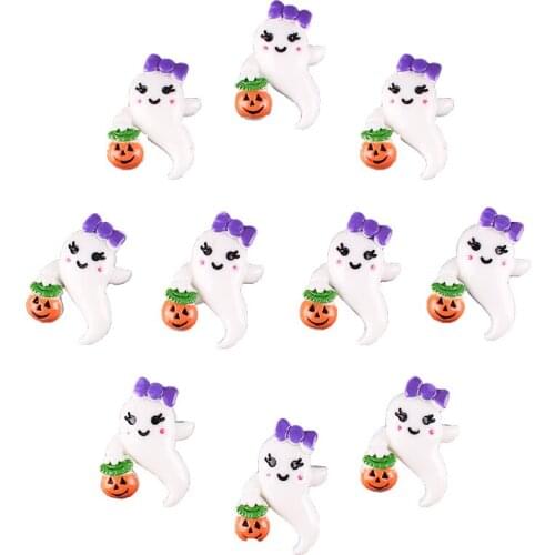 50pcs Ghost Girly Pumpkin Halloween Resin Scrapbooking Hair Bow Clip Center Crafts Embellishment Charms Cabachons
