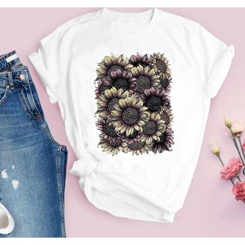 90s Girls Harajuku Style Vintage Tshirts Women Fashion Flower Floral Graphic Print T-shirt Female Summer Short Sleeve Tops Tee