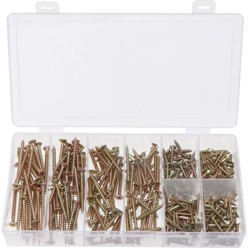 ABSF 332Pcs Boxed Color-Plated Zinc Fiberboard Nails Countersunk Cross Self-Tapping Woodworking Screws M3-M4 Combination