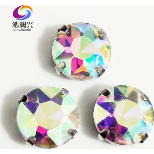 Free shipping AB color round shape flatback High quality Glass Crystal sew on claw rhinestones,Diy Clothing accessories SWB06