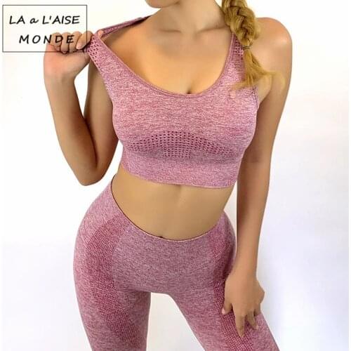 2 Piece Seamless Leggings High Waisted Sport Pants +Gym Yoga Bra Tummy Control Yoga Pants Yoga Suit Workout Yoga Clothing