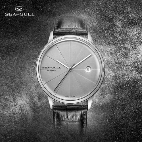 Seagull watch mens watch automatic mechanical watch calendar personality Penrose style belt business ultra-thin watch 6015