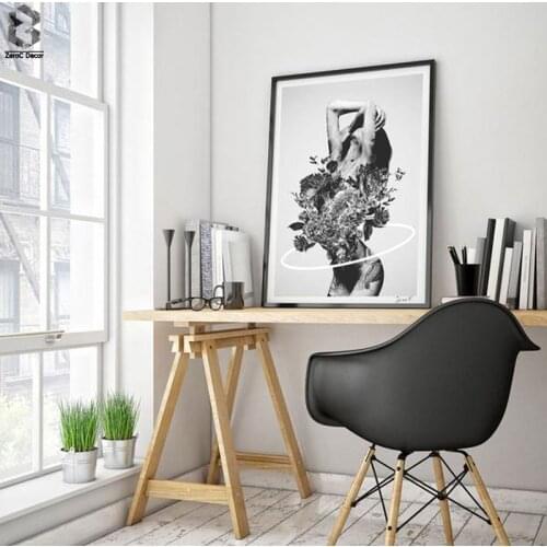 Nordic Decoration Flower Poster And Prints Girl Canvas Painting Black White Wall Art Picture for Living Room Home Decor