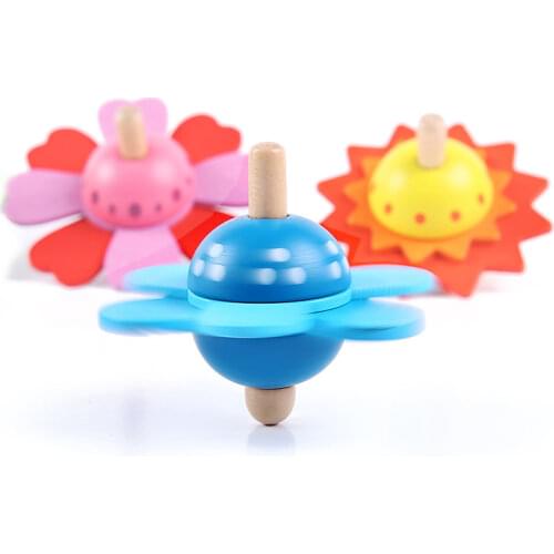 Kids Wooden Flower Rotate Spinning Top Wooden Classic Toy for Children Kids Develop Intelligence Education Montessori Toys