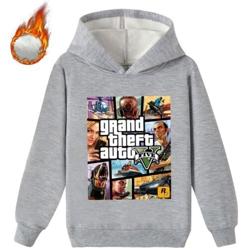 Kawaii Anime Graphic Grand Theft Auto Hoodie Kids Winter Fleece Sweatshirt Boy Game Gta 5 Clothes Girl Children Long Sleeve Coat