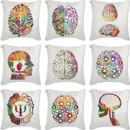 Home Decorative Cushion Cover Pillow Pillowcase Polyester 45*45 Throw Pillows Home Decor Pillowcover flax Watercolor brain Cover