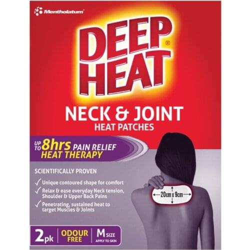 DeepHeat Neck Joint ODOURLESS 2 Patches 8hours SUSTAINED Relief Backache Tension Muscular Shoulder Pains Stiffness Heat Rub