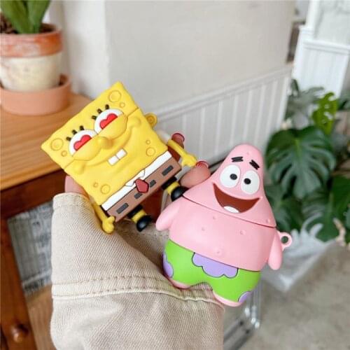 Kawaii for Airpods 12Pro Case Cartoon Spongebob Squarepants Wireless Bluetooth Silicone Earphone Protective Cover