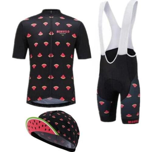 Morvelo watermelon Cycling Jersey sets+caps short sleeve Racing Bike Cycling Clothing Mens Cycle Clothes Wear Sportswear