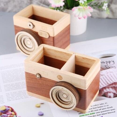 Creative Camera Pattern Wooden Pen Pencil Case Holder Stand Desktop Sundries Storage Box Multi Purpose Use