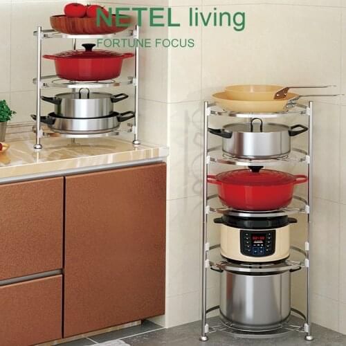 NETEL Pot Rack 2/3/4/5 Tier Kitchen Storage Rack Floor-standing Multi-function Pan Rak Kitchen Organizer Holder Shelf