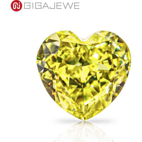 GIGAJEWE Customized Crushed Ice Heart Cut Vivid Yellow VVS1 Moissanite Loose Diamond Test Passed Gemstone For Jewelry Making