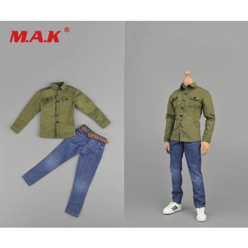 1/6 Scale Male Clothes Suit Army Green coat & Blue Jeans Pants Set for 12 inches Man Action Figure Body