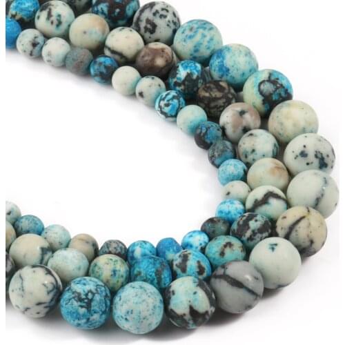 Natural Matte Blue Skin Turquoises Howlite Beads 6 8 10mm Dull Polish Round Beads for Jewelry Making DIY Bracelet Necklace 15