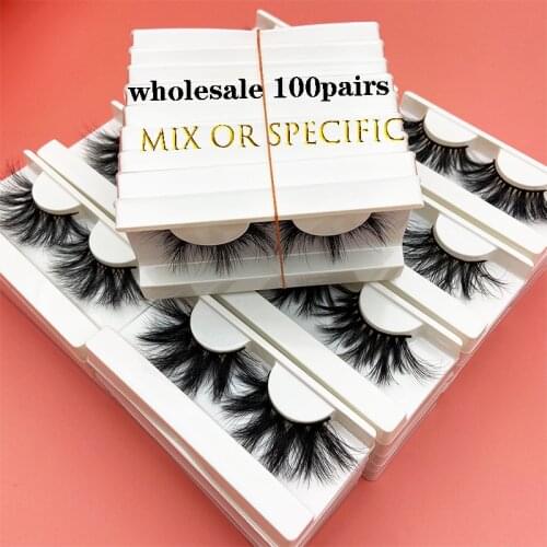 Wholesale 100 Pairs MIKIWI 25MM 3D Mink False Eyelashes Dramatic Long Mink Lashes Full Strip Big White Tray Labels Eyelashes