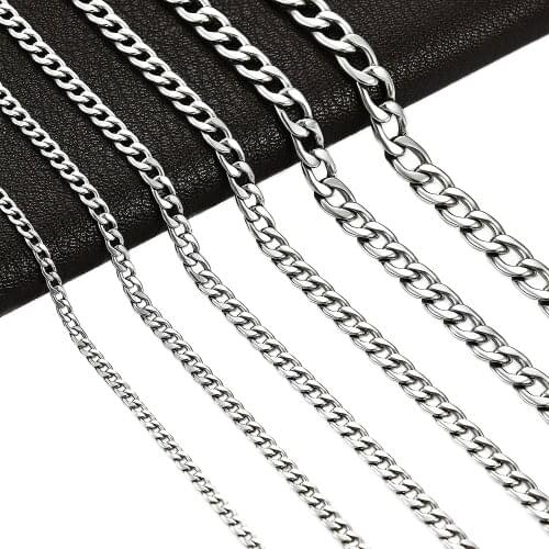 Mens Necklace Round Cuban Link Chain Steel Tone Stainless Steel Punk Boy Women Jewelry Gifts