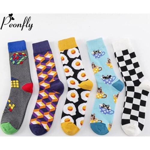 Peonfly Quality High Cotton Happy Men Women British Style Casual Harajuku Designer Easter Eggs Christmas Print Funny Socks
