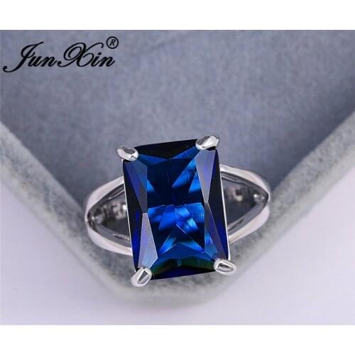 Simple Rectangle Stone Ring Blue Green Black Zircon Wedding Bands Rainbow Crystal Promise Engagement Rings For Women Cz