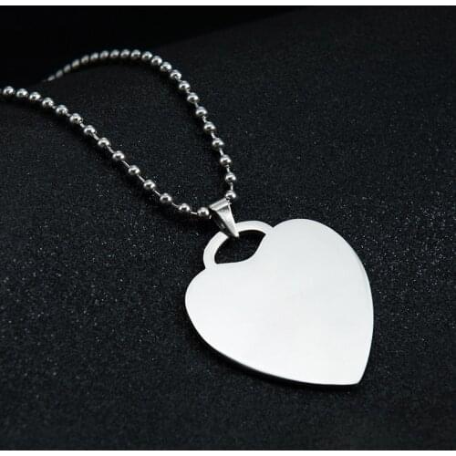 Blank Heart Shape Stainless Steel Mirror Polish Charms Women Pendant with Beads Chain for DIY Engraved Necklaces Keychains