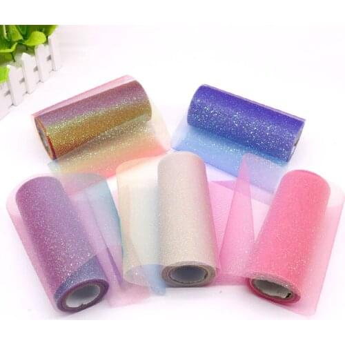 Rainbow Gradient Glitter Tulle Roll Sequin Crystal Organza Mesh Fabric By The Yard Tutu Skirt Baby Shower Hair Bow Party Decor