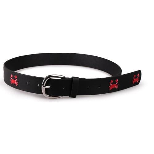 PU leather belts for women Punk Crab Embroidered Floral Pin Buckle Belt Female Waist Belt Brand Belts BL619