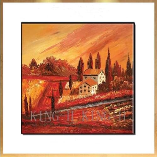 Hand-painted oil painting scenery landscape pastoral scenery red rustic landscape rural porch of gules sofa hall no framework