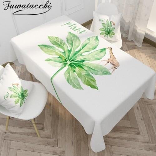 Fuwatacchi Giraffe Animals Print Table Cloth Green Plant Table Cover for Wedding Birthday Rectangle Desk Wipe Covers Tablecloth
